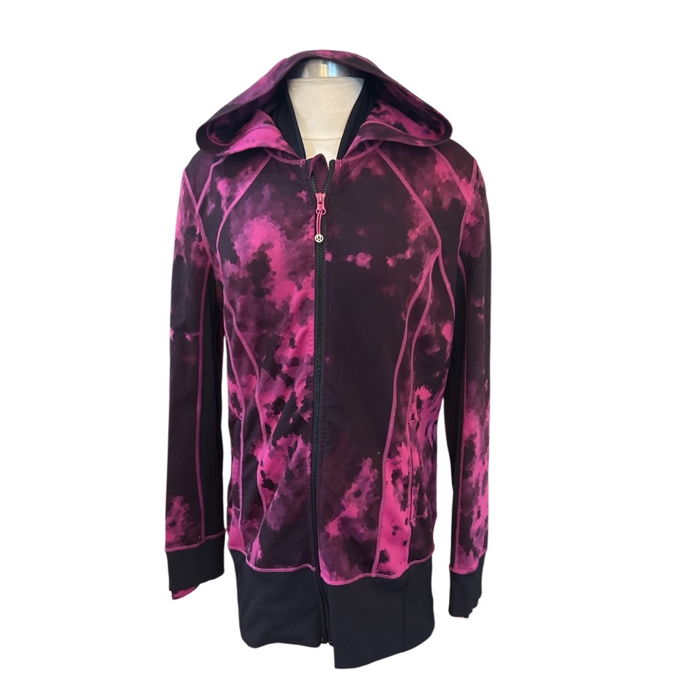 Lululemon Athletica Pink and Black Tie-Dye Hoodie Womens Size 12 full zip